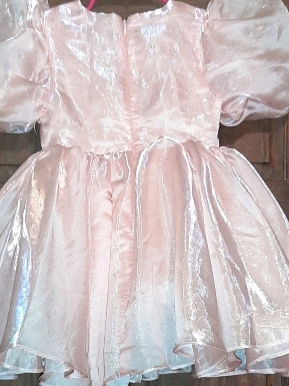 Bardot Junior Bliss Pink Iridescent Organza Puff Sleeve Party Dress Size 4 EUC - Picture 2 of 7